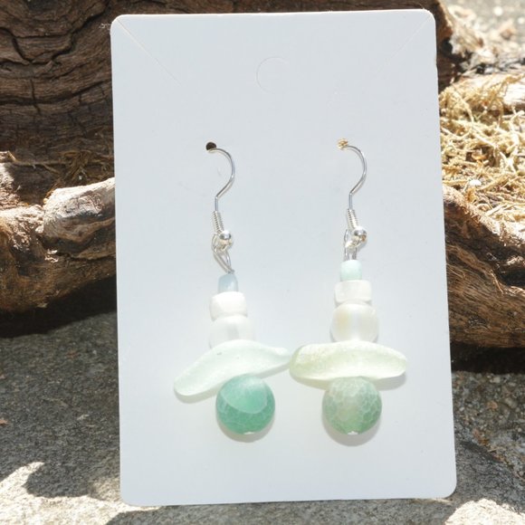 Ocean Tumbled Sea Glass Earrings - Picture 1 of 3